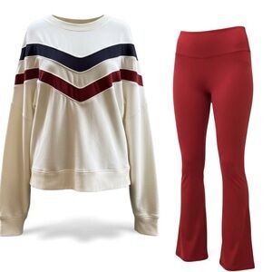 NWT Antonio Melani Two-Piece Athletic Set Cream/Burgundy XL